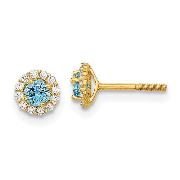 14k Yellow Gold Madi K Children'sPolished Blue and Clear CZ Post Earrings